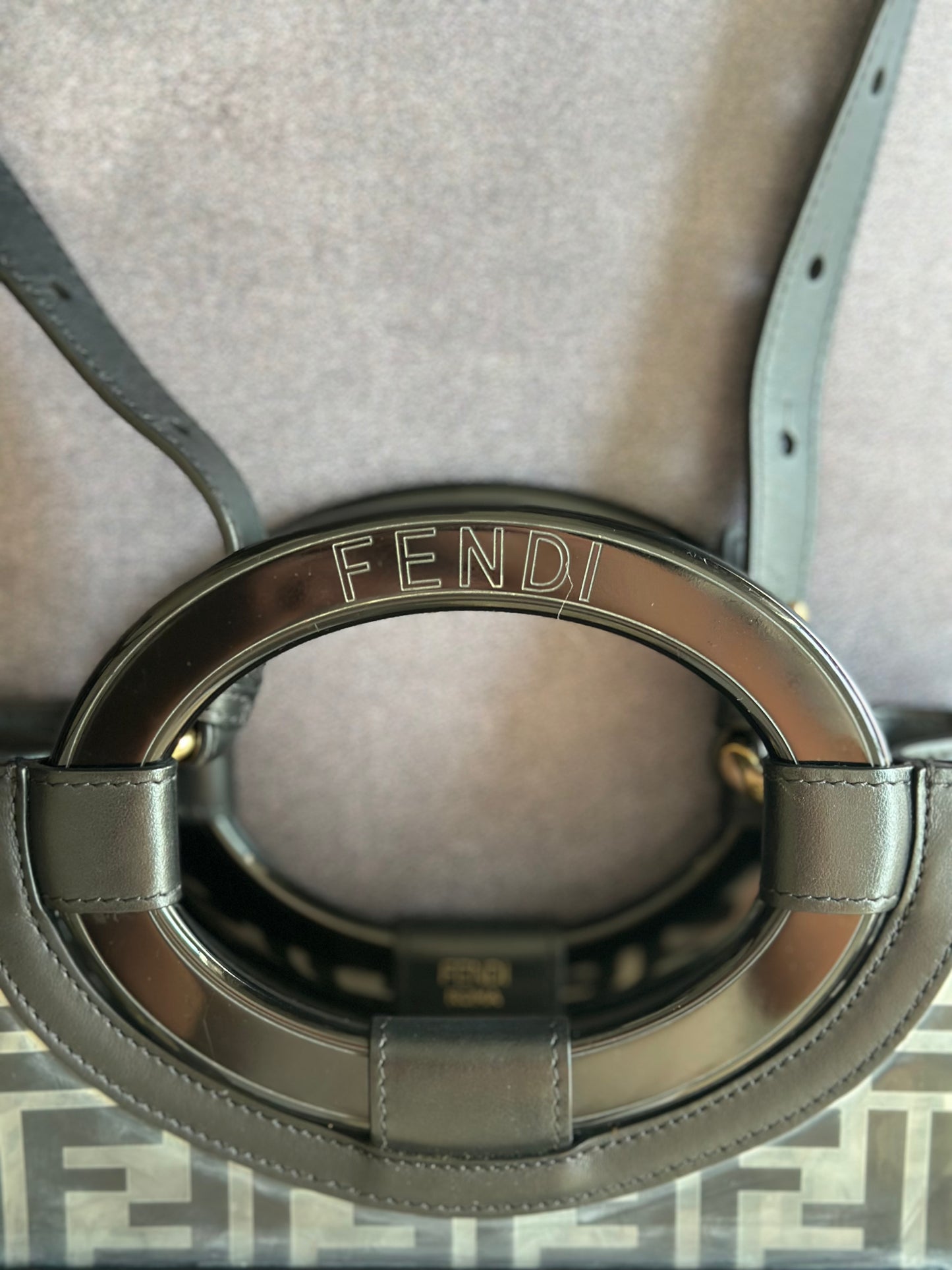 Designer Fendi Transparent/Black Zucca PVC and Leather Small Runaway Shopper Tote