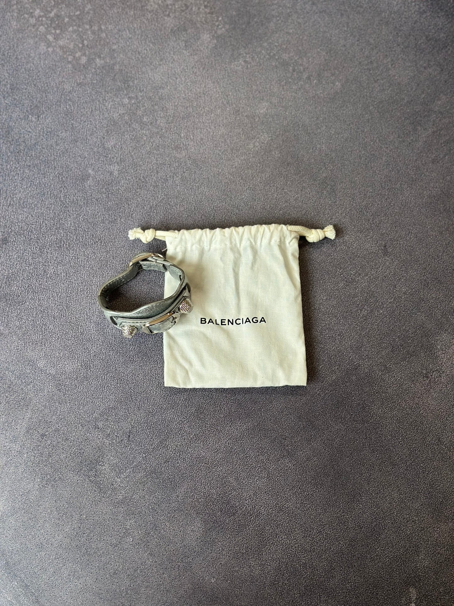 Designer Balenciaga Silver Leather Bracelet