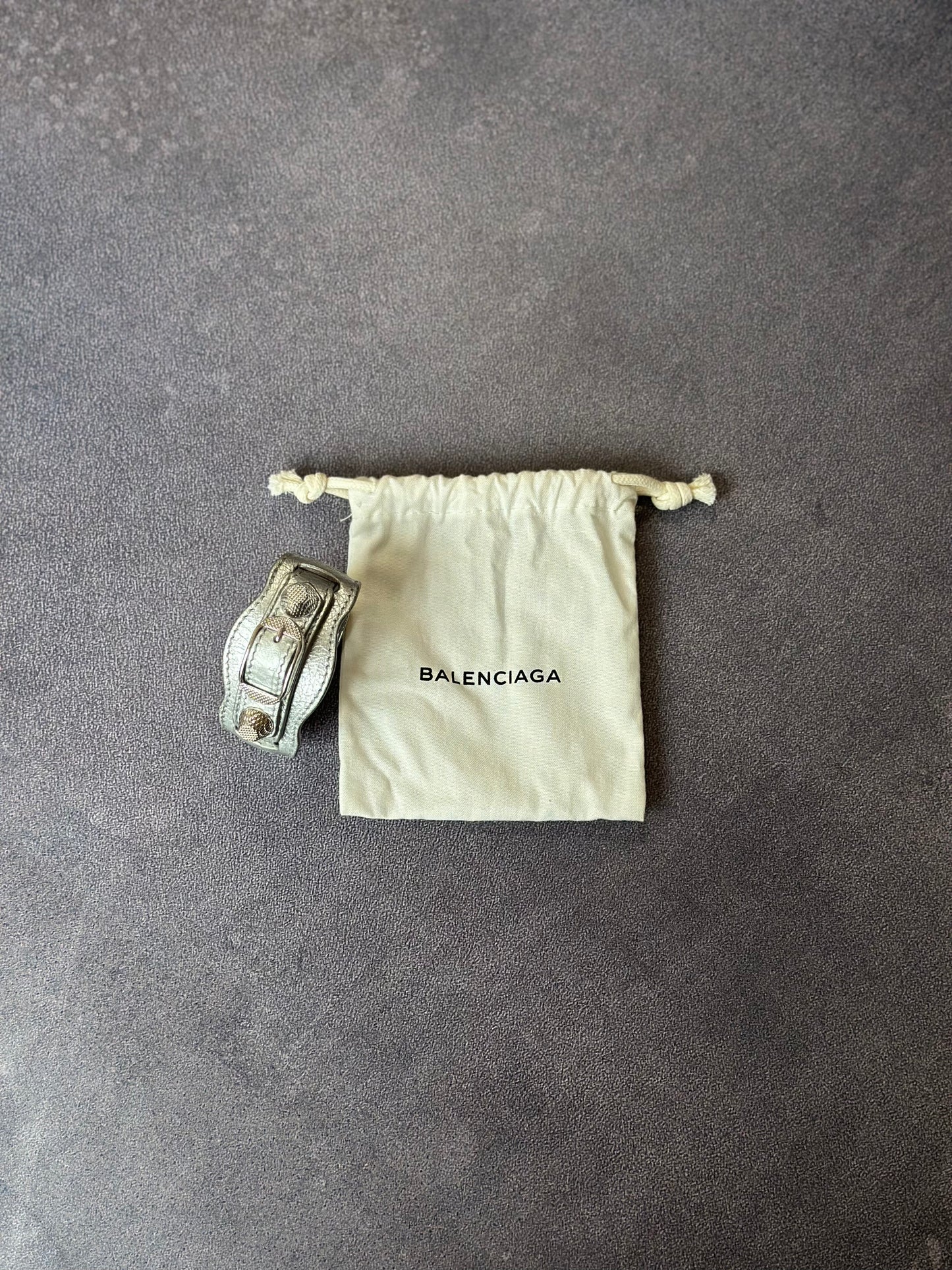 Designer Balenciaga Silver Leather Bracelet