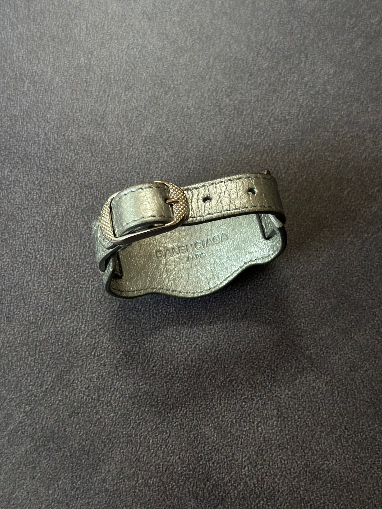 Designer Balenciaga Silver Leather Bracelet