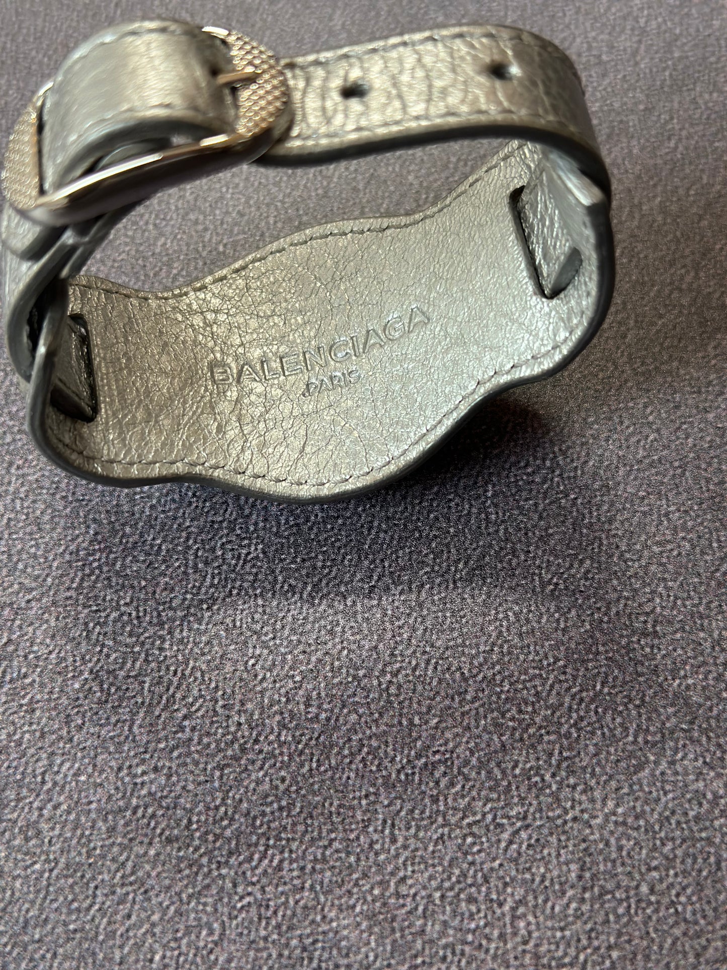 Designer Balenciaga Silver Leather Bracelet