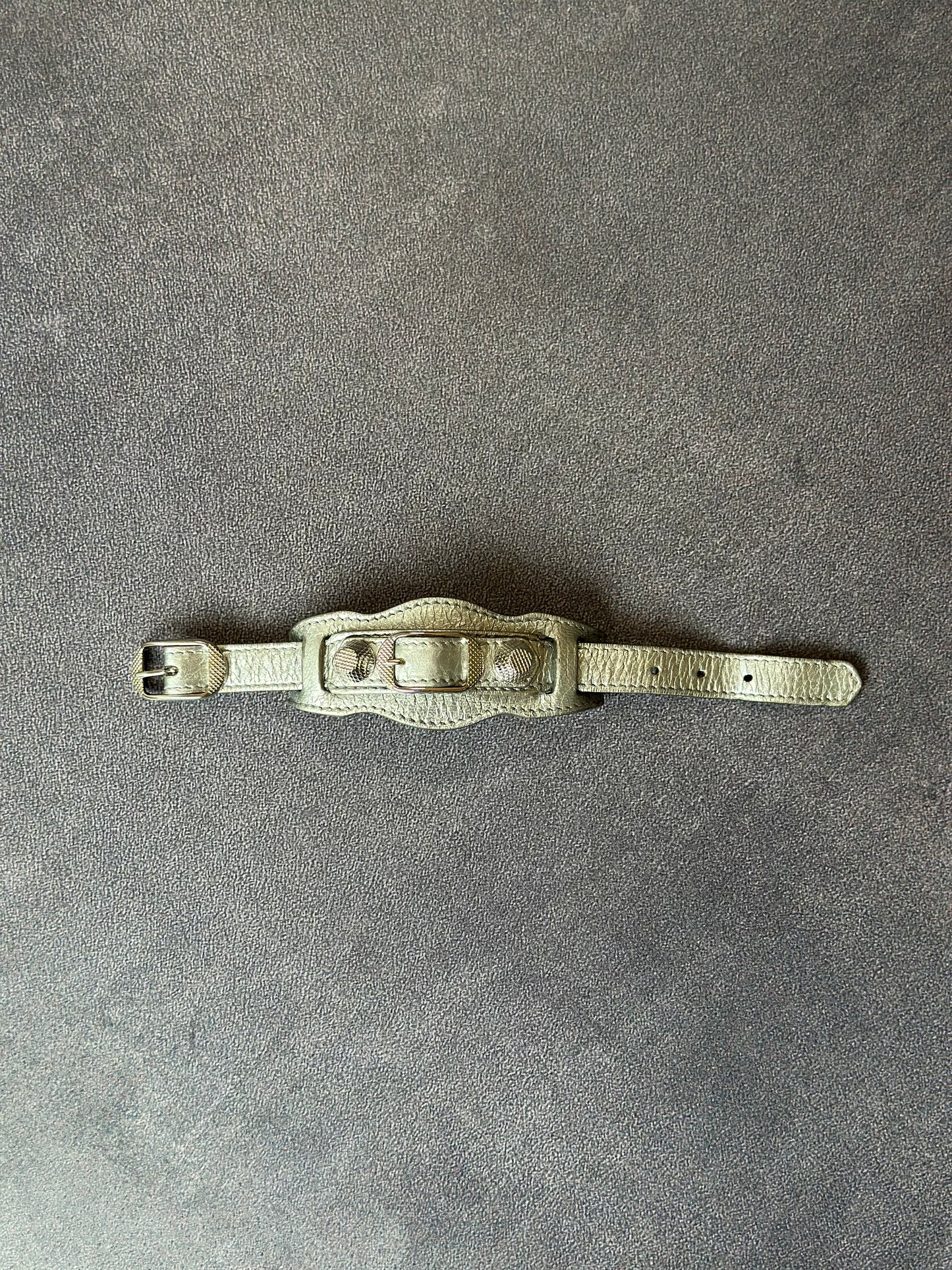 Designer Balenciaga Silver Leather Bracelet