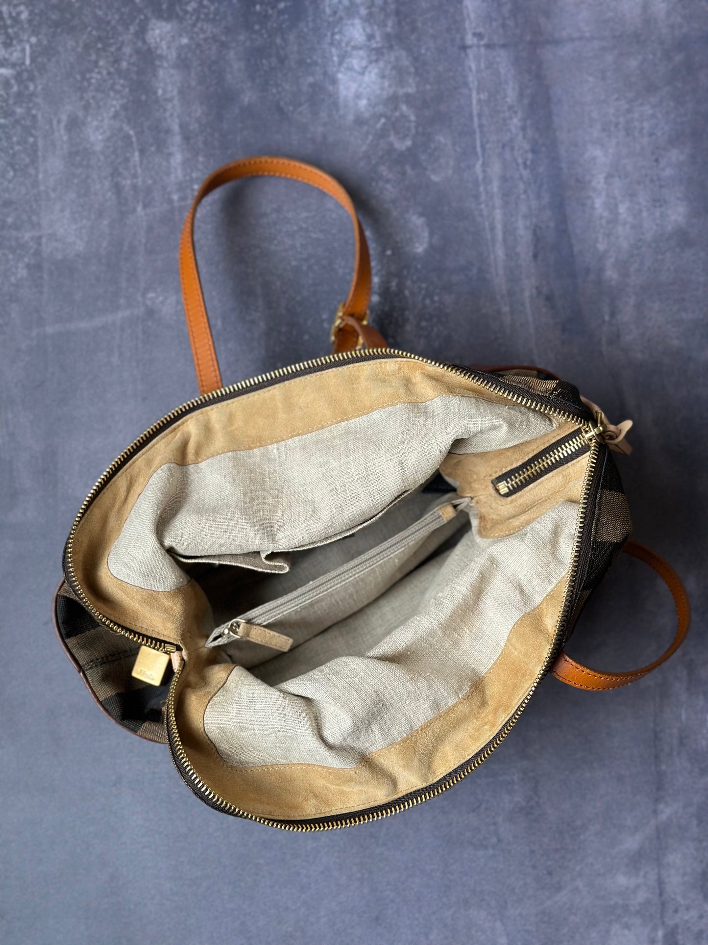 Designer Fendi Shoulder Bag, Leather and Canvas