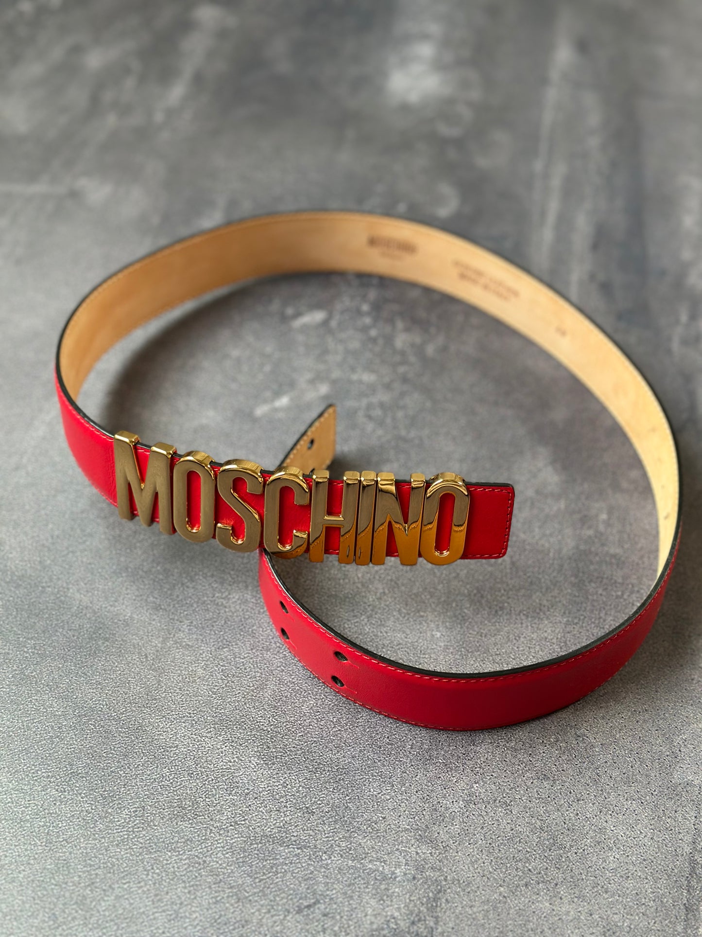 Designer Moschino Red Leather Belt