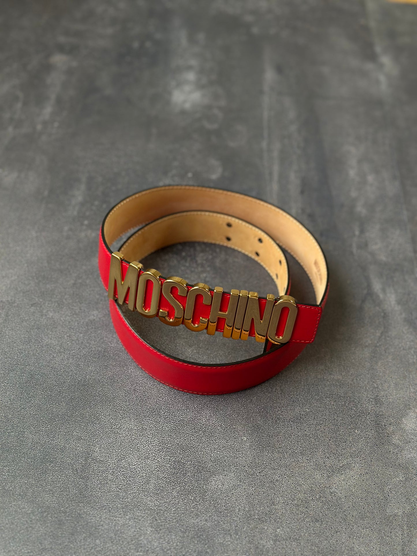 Designer Moschino Red Leather Belt