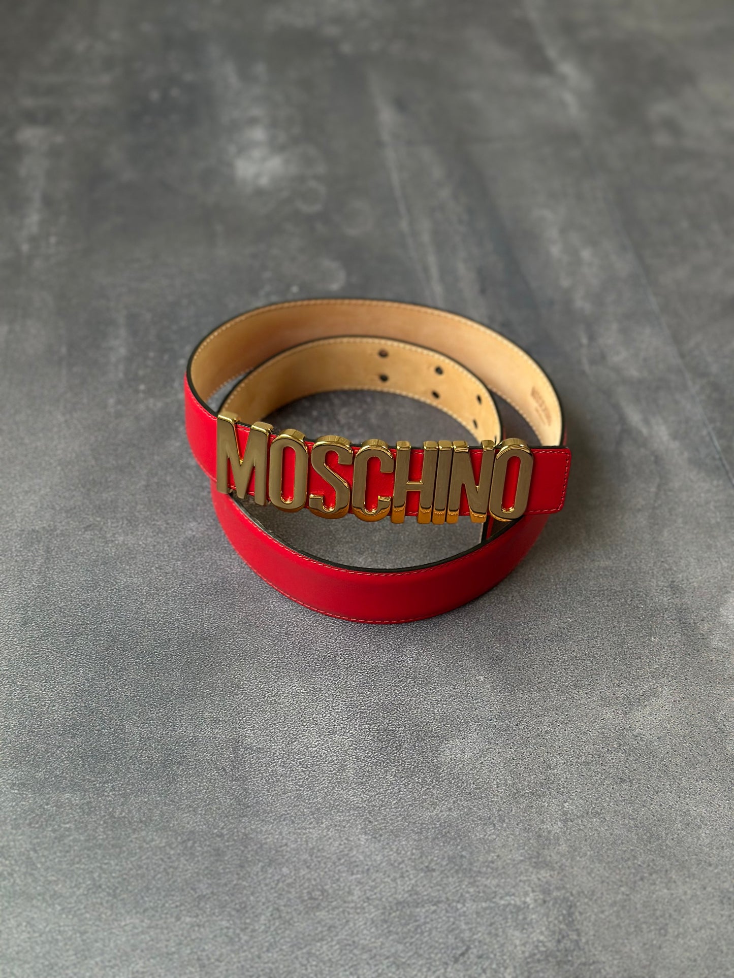 Designer Moschino Red Leather Belt